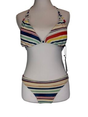 Tommy Hilfiger Striped Triangle Bikini Set NWT Top 38(Med)Bottom 36(Small)